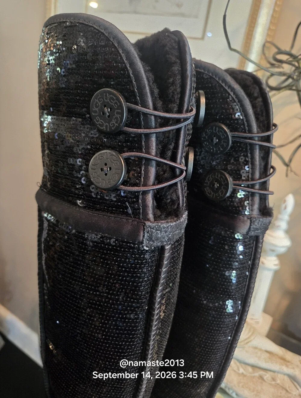 Ugg Over The Knee Bailey Button Sparkles Boot Sequins Shearling Sherpa Fur #814